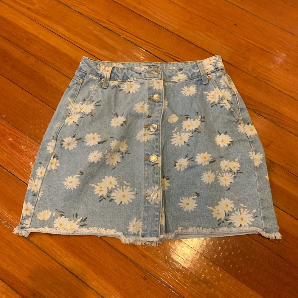 Floral denim mini skirt